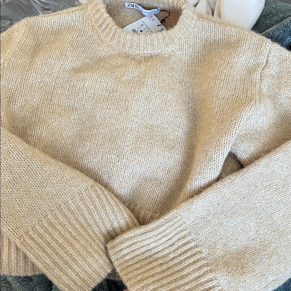 Zara Beige Ribbed Crew Neck Sweater - Picture 12 of 13